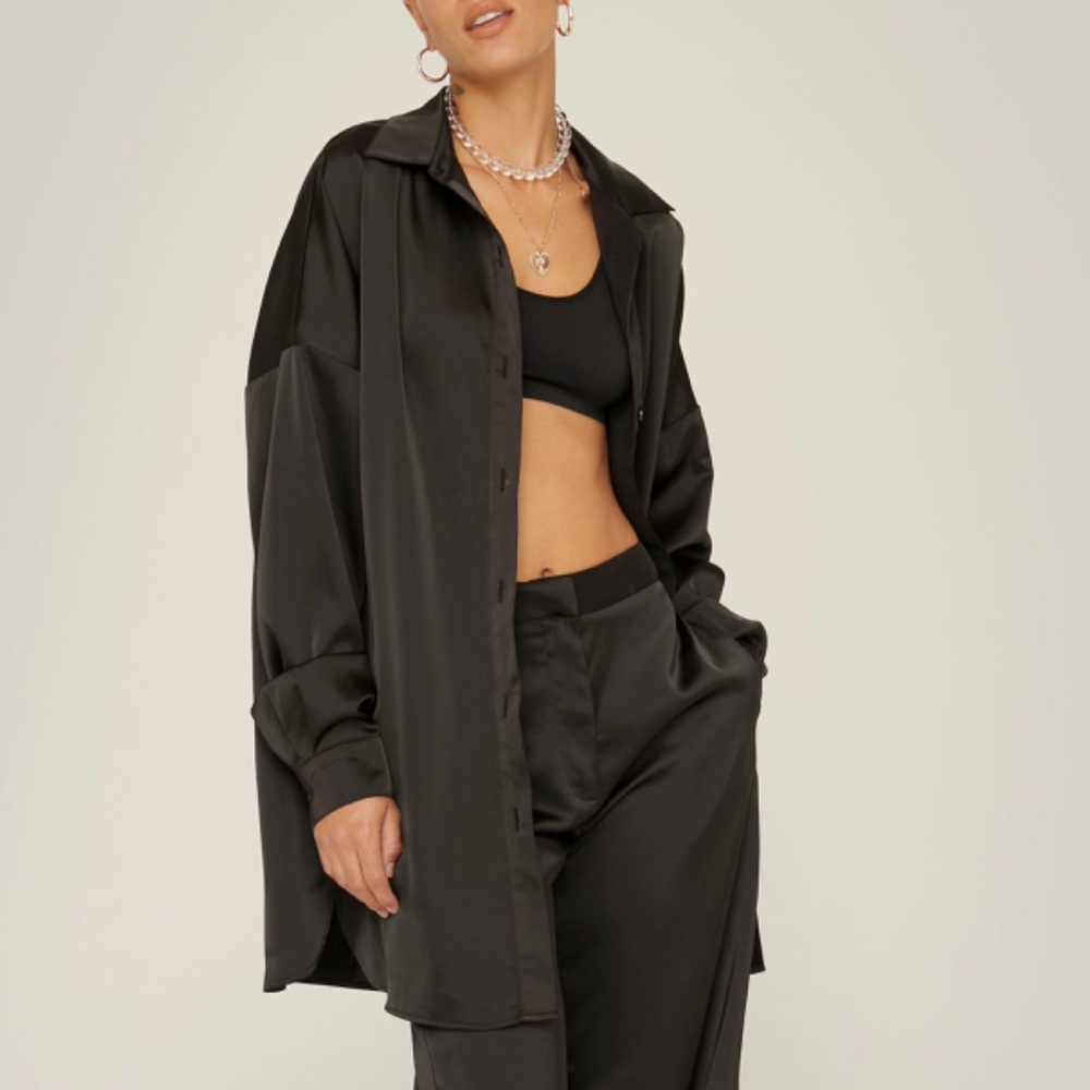 Satin Oversized Long Sleeve Button Down Shirt